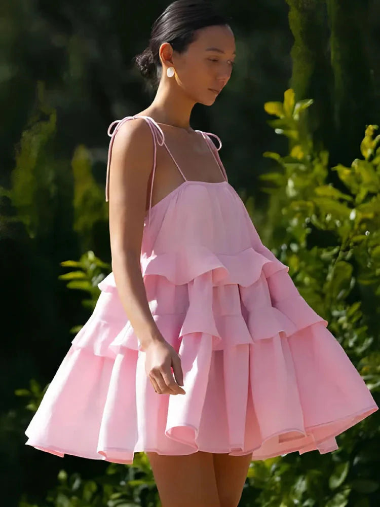 Cake Neck High-Waist Mini Dress