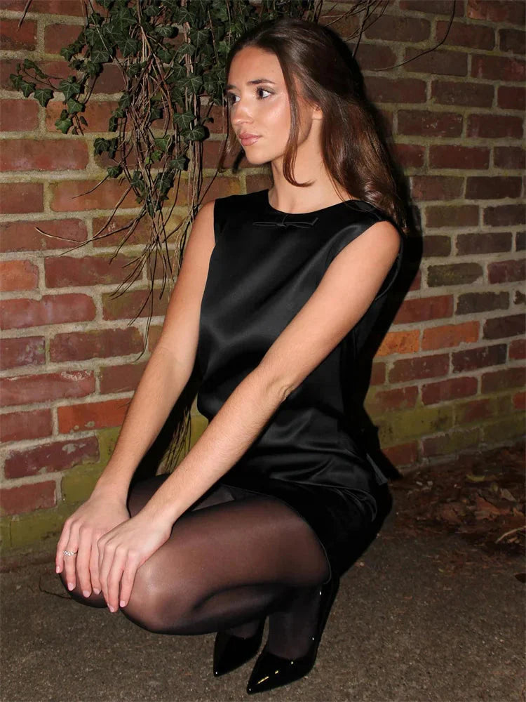 Tee Bow Satin Mini Dress