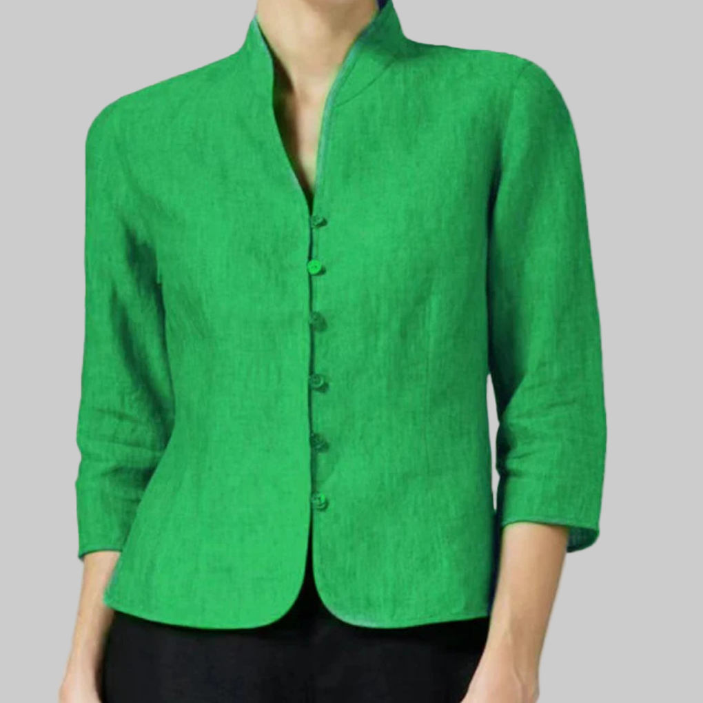 Stand Collar Button-Front Dressy Blouse