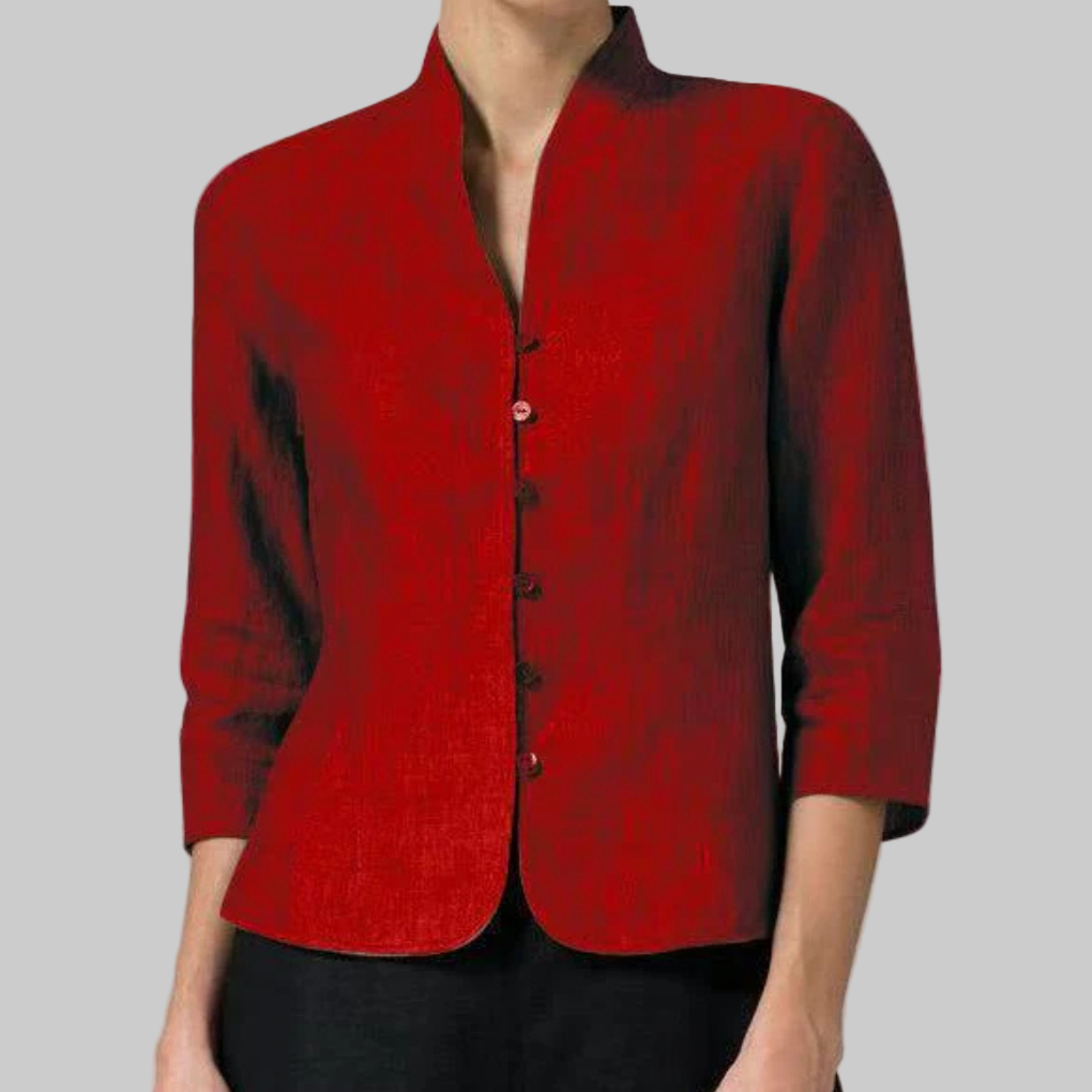Stand Collar Button-Front Dressy Blouse