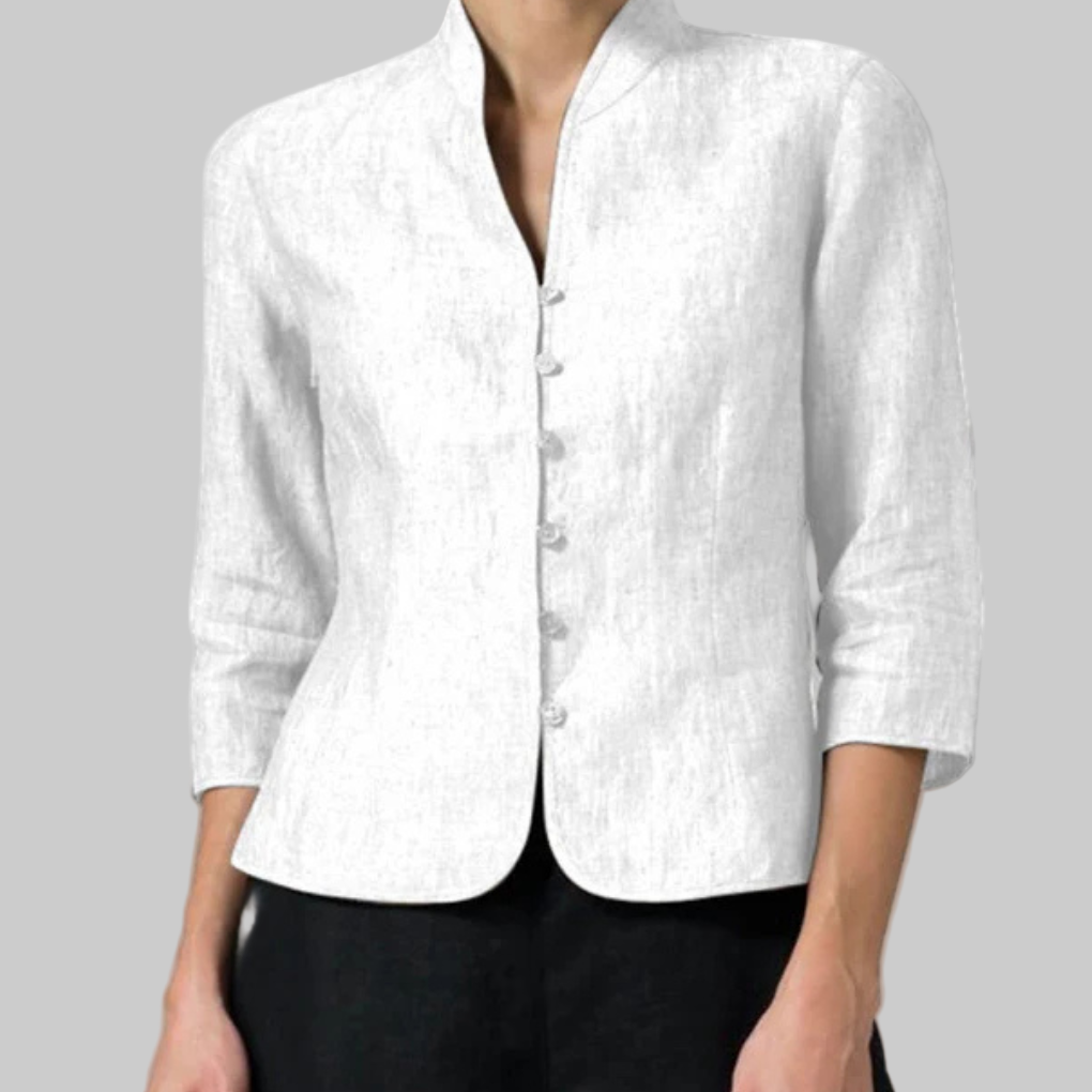 Stand Collar Button-Front Dressy Blouse