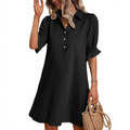 Collar Half Button Puff Sleeve Ruffle Cuff Casual Shirt Dress