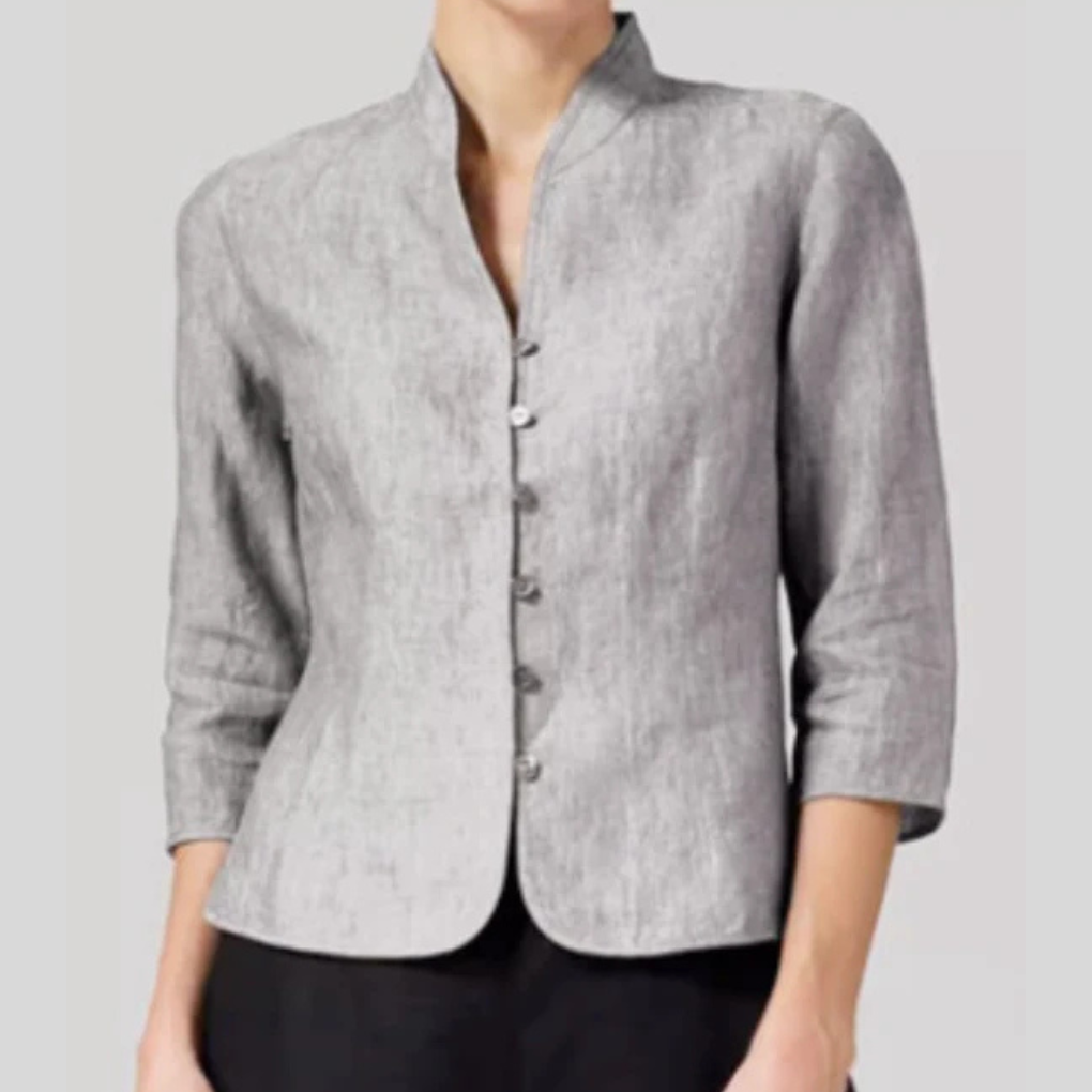Stand Collar Button-Front Dressy Blouse