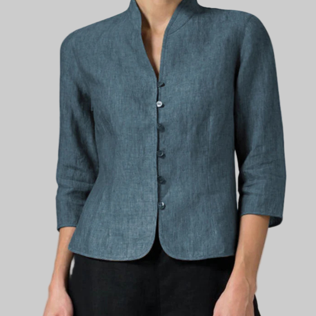 Stand Collar Button-Front Dressy Blouse
