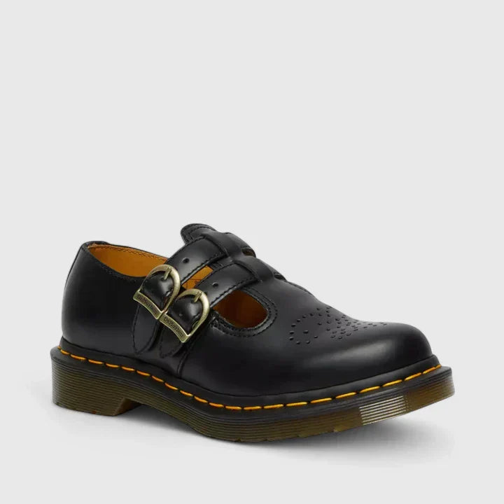 Double Buckle Leather Mary Jane Flats Women - Edgy Casual