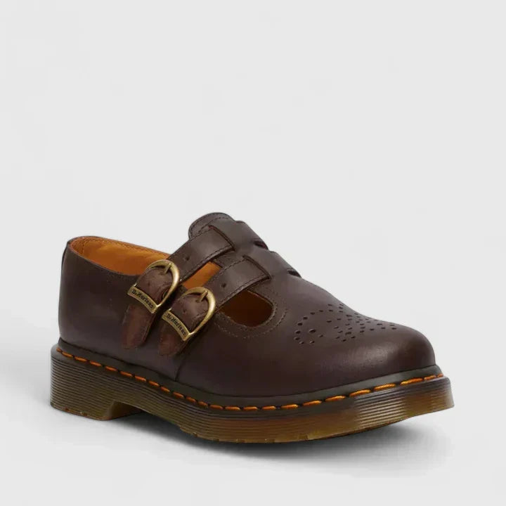 Double Buckle Leather Mary Jane Flats Women - Edgy Casual