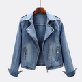 Fitted Zip-Front Denim Moto Jacket for Casual Style