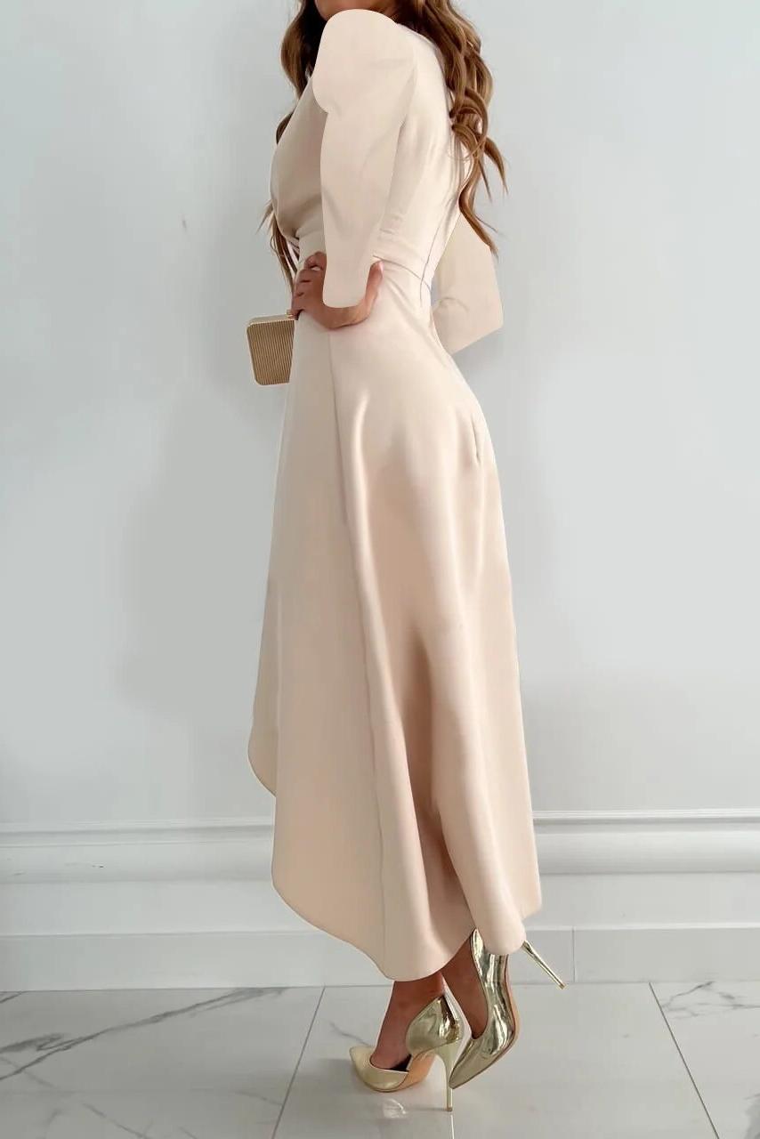 Satin Ruffle Wrap Midi Dress - Formal Wedding Guest