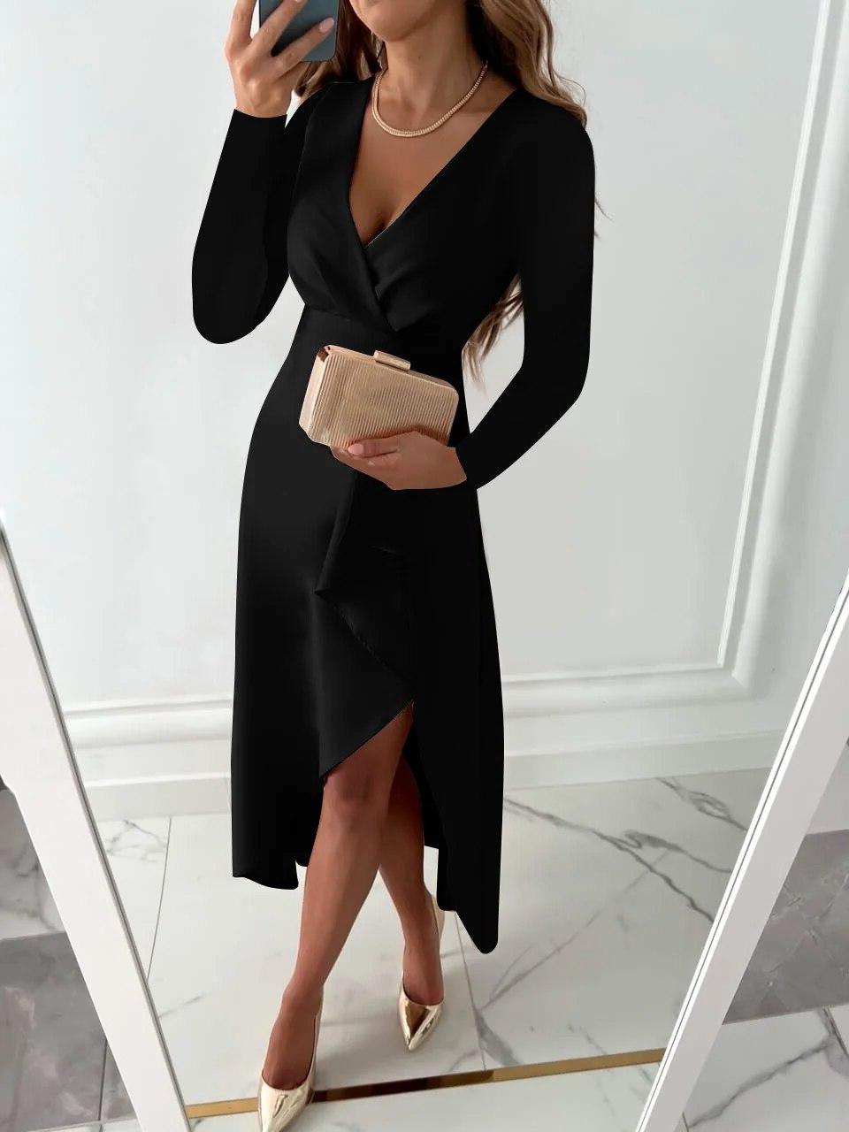 Satin Ruffle Wrap Midi Dress - Formal Wedding Guest