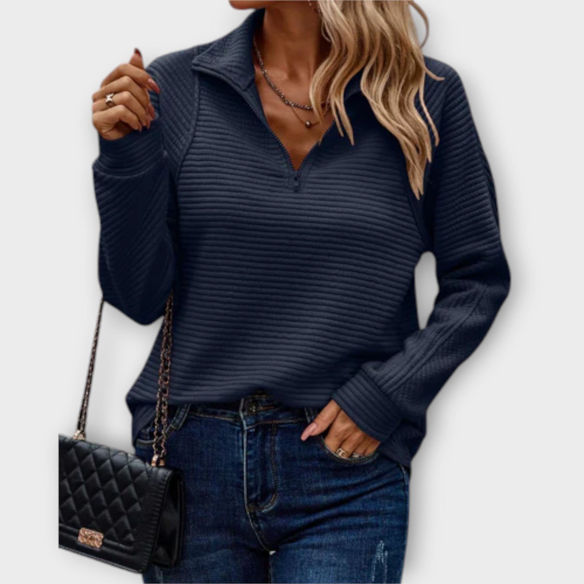 Chrystah | Women's Ribbed Quarter-Zip Collared Sweater