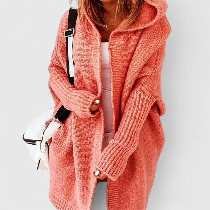 Rosalynne | Women's Oversized Hooded Knit Cardigan, Longline Open-Front Ribbed – Casual Layering