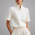 Mock Neck V-Cut Structured Blouse