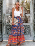 Tassel Floral Print Beach Boho Pleated Maxi Skirt Femme