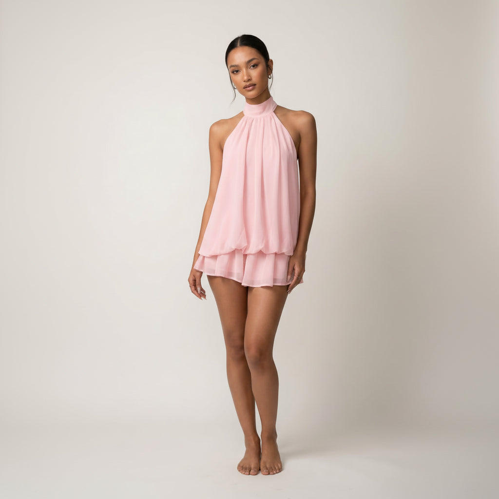 Flowy Halter Tiered Homecoming Mini Dress