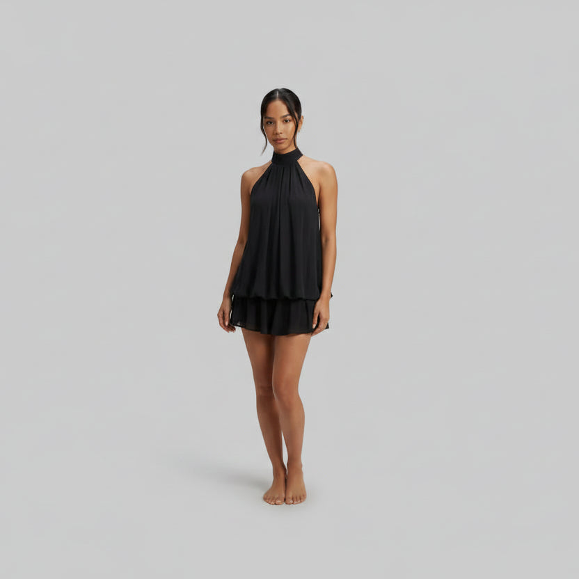 Flowy Halter Tiered Homecoming Mini Dress