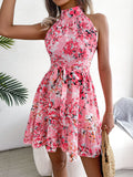 Spring Summer Floral Halter Neck Lace-up A-line Floral Dress

Modified Title: Spring Summer Flowery Halter Neck Lace-up A-line Flowery Dress