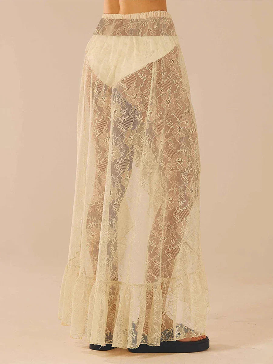 Asymmetrical Ruffle Lace Bodycon Summer Beach Y2K Long Skirt