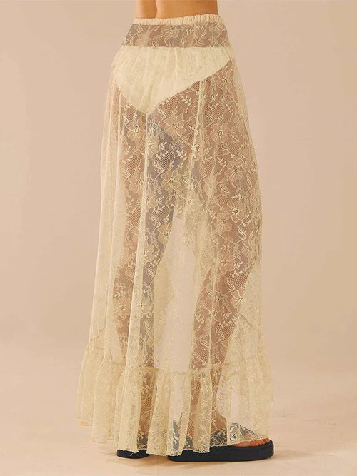Asymmetrical Ruffle Lace Bodycon Summer Beach Y2K Long Skirt