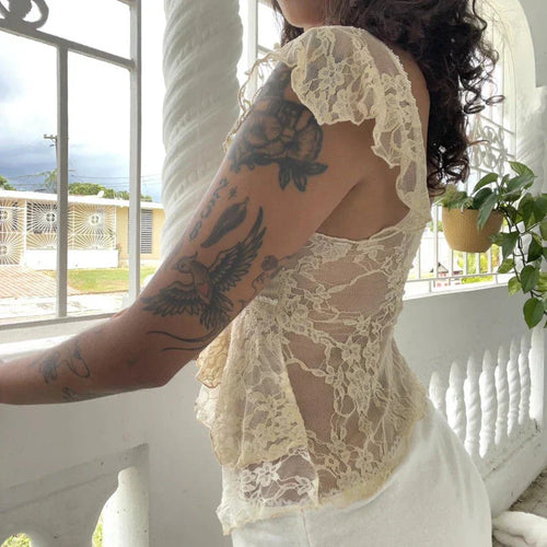 Coquette Lace Sheer Babydoll Vintage Crop Top