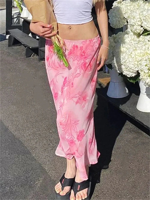 Floral Chiffon Low Waist Casual Retro Skirt