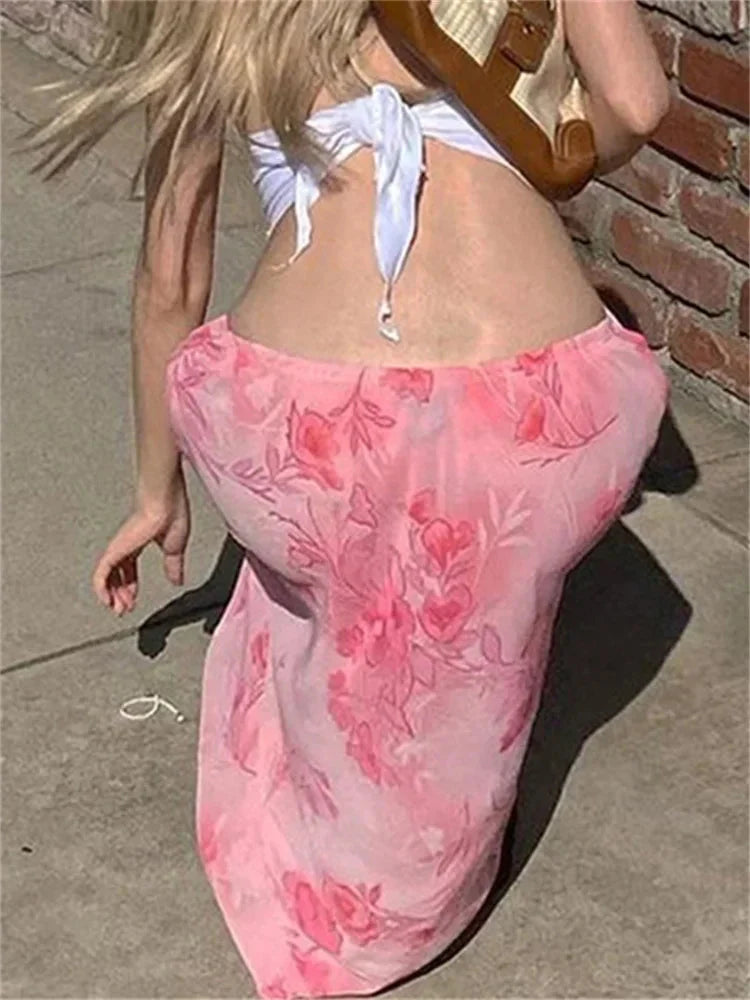 Floral Chiffon Low Waist Casual Retro Skirt