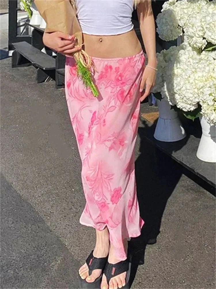 Floral Chiffon Low Waist Casual Retro Skirt