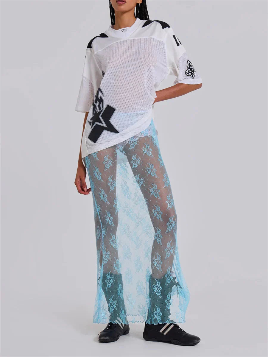 Lace Sheer Maxi Split Sexy See Through Cover Up Beach Skirt