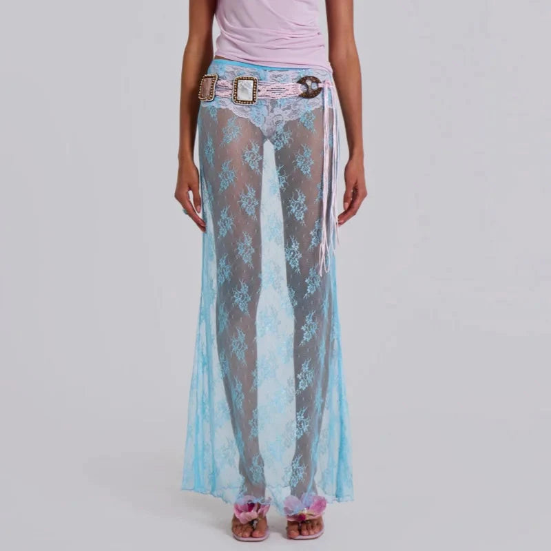 Lace Sheer Maxi Split Sexy See Through Cover Up Beach Skirt