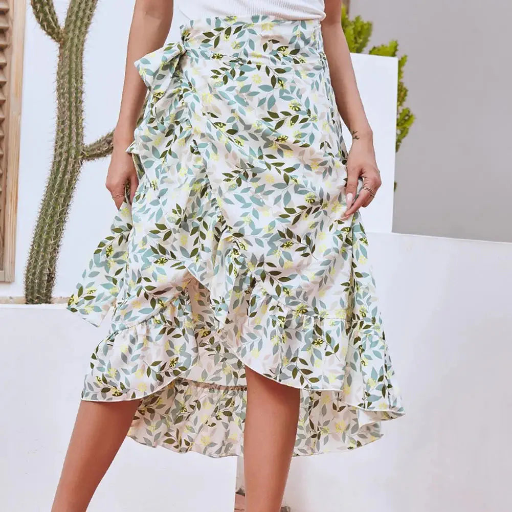 Sweet Breathable Flounce Hemline Slit Design Long Skirt