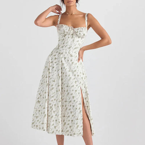 Boho Spaghetti Straps Tie Front Floral Dress