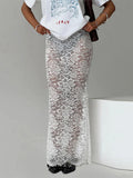 Summer Sexy Sheer Lace Floral Long Skirt Y2K Party