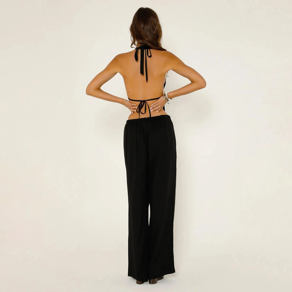 Striped Halter Backless Crop Top