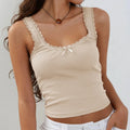 Ribbed Bowknot O-Neck Crop Top