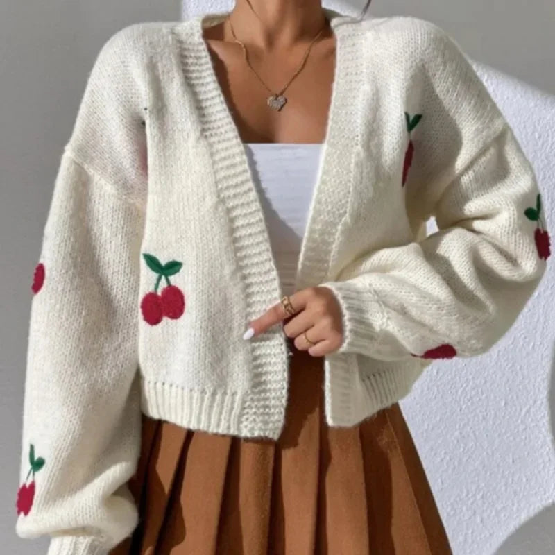 Red Stitching Baggy Full Sleeve Informal Knit Cardigan – view 7