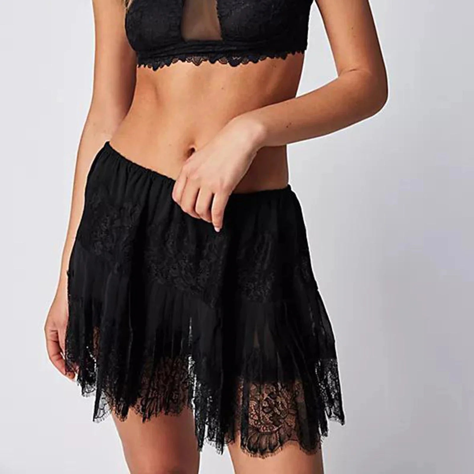 Floral Lace Tiered Slip Skirt