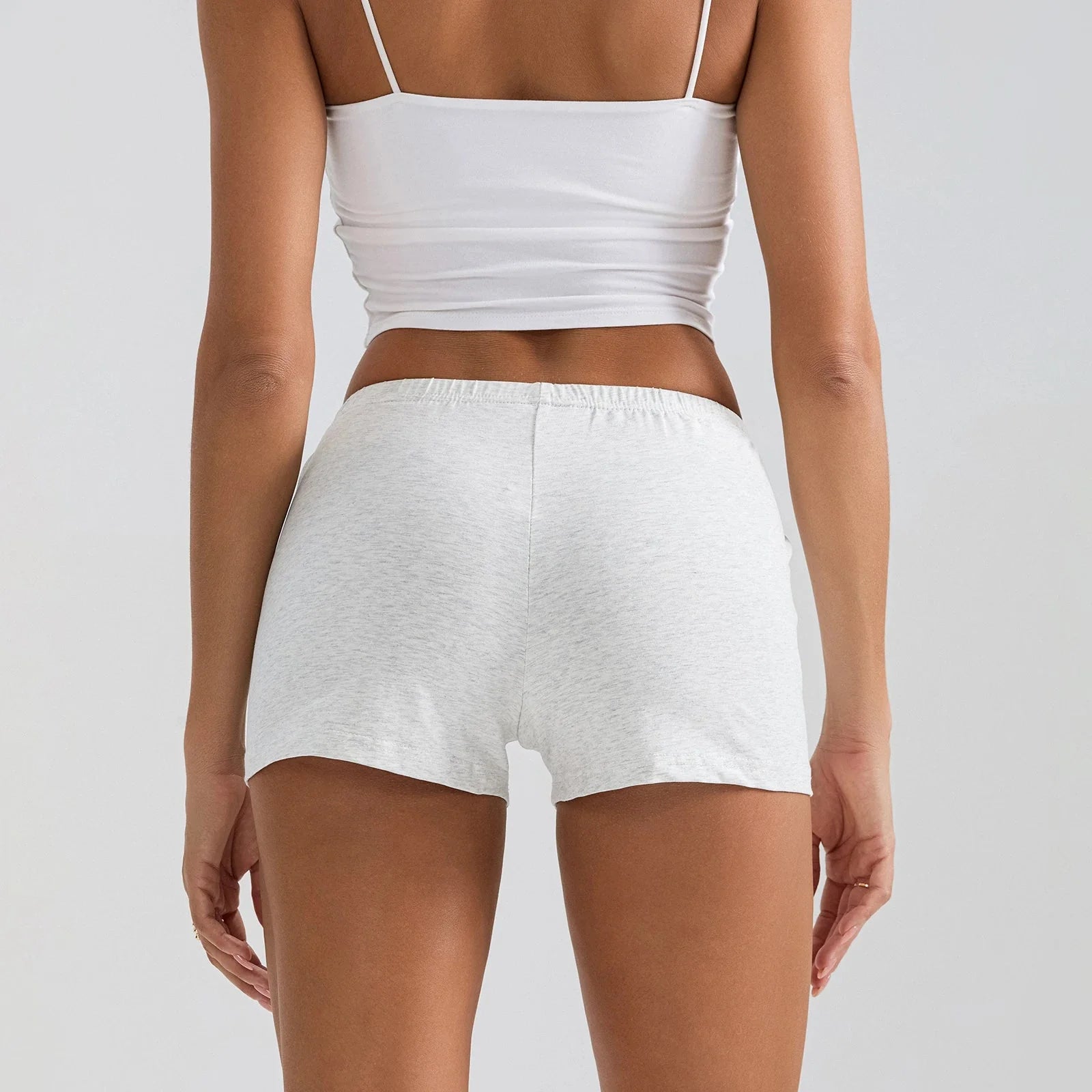 Solid Elastic Waist Slim Short