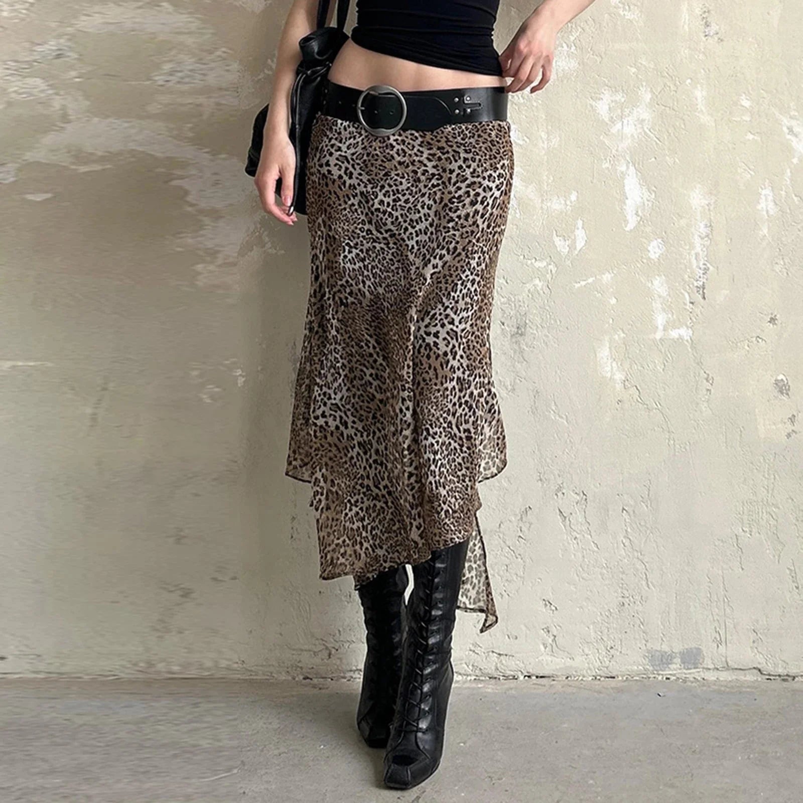 Leopard Print Irregular Hem Skirt