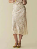 Floral Print Mermaid Lace Splice High Waist Retro Summer Midi Skirt