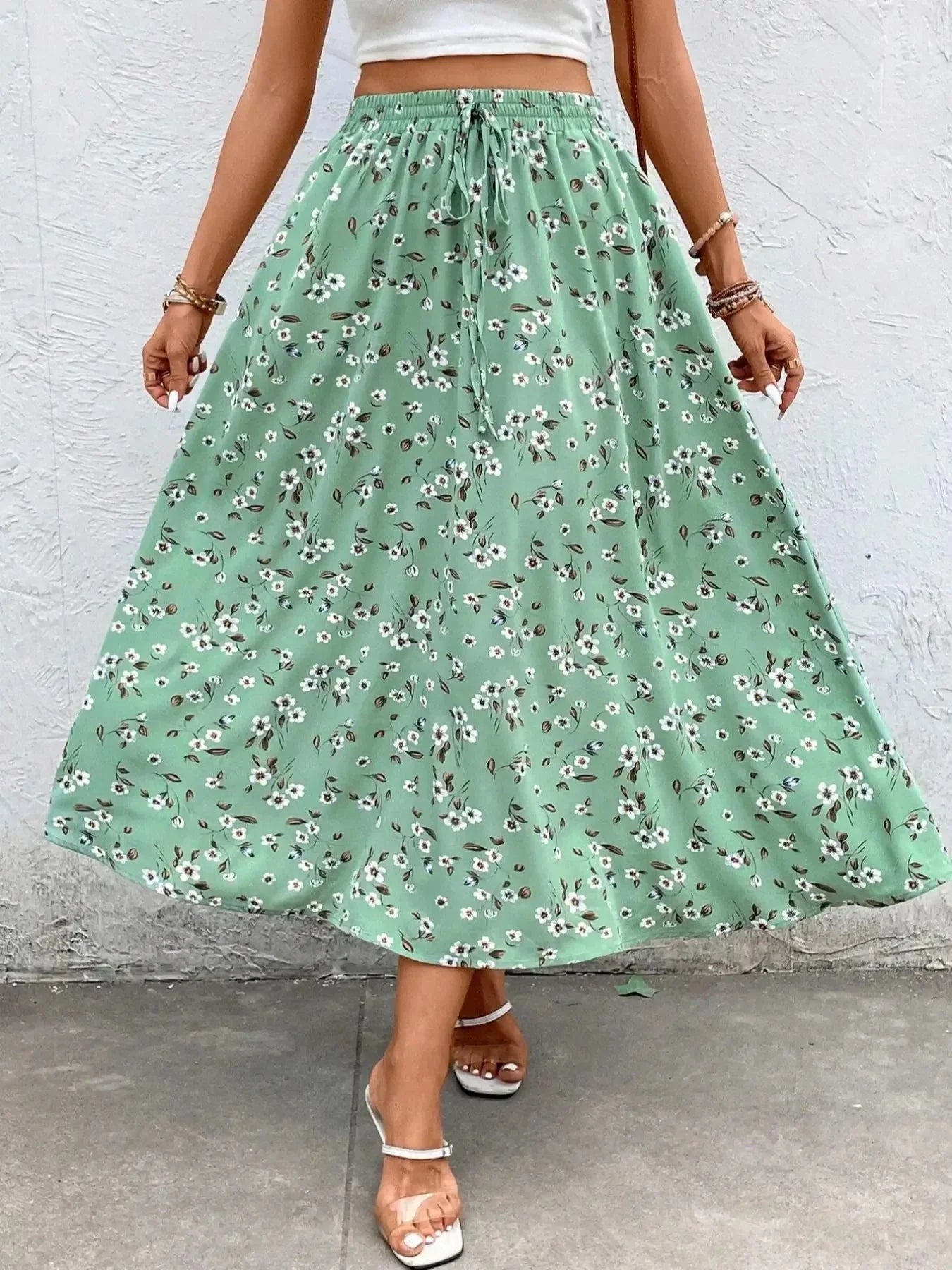 Elegant Fragmented Flower Half Skirt Drawstring Lace Casual Fashion
