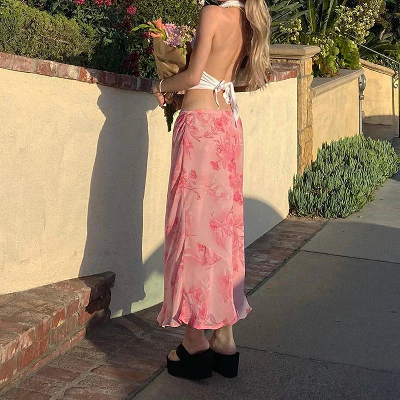 Y2K Floral Straight Leg Loose Slim Low Waist Summer Skirt