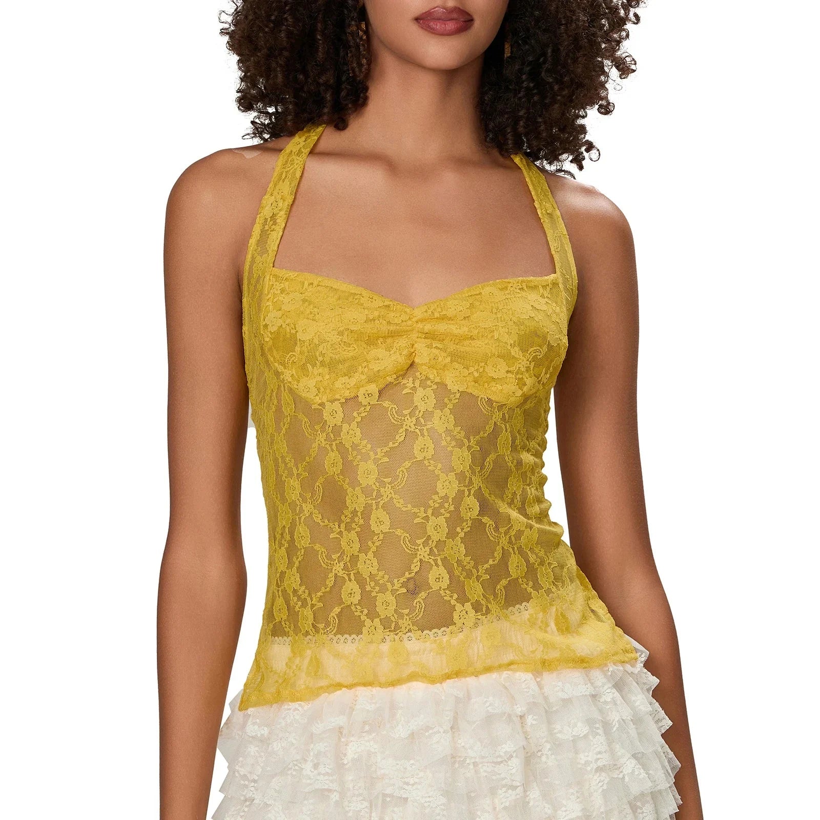 Lace Halter Tie-Up Crop Top