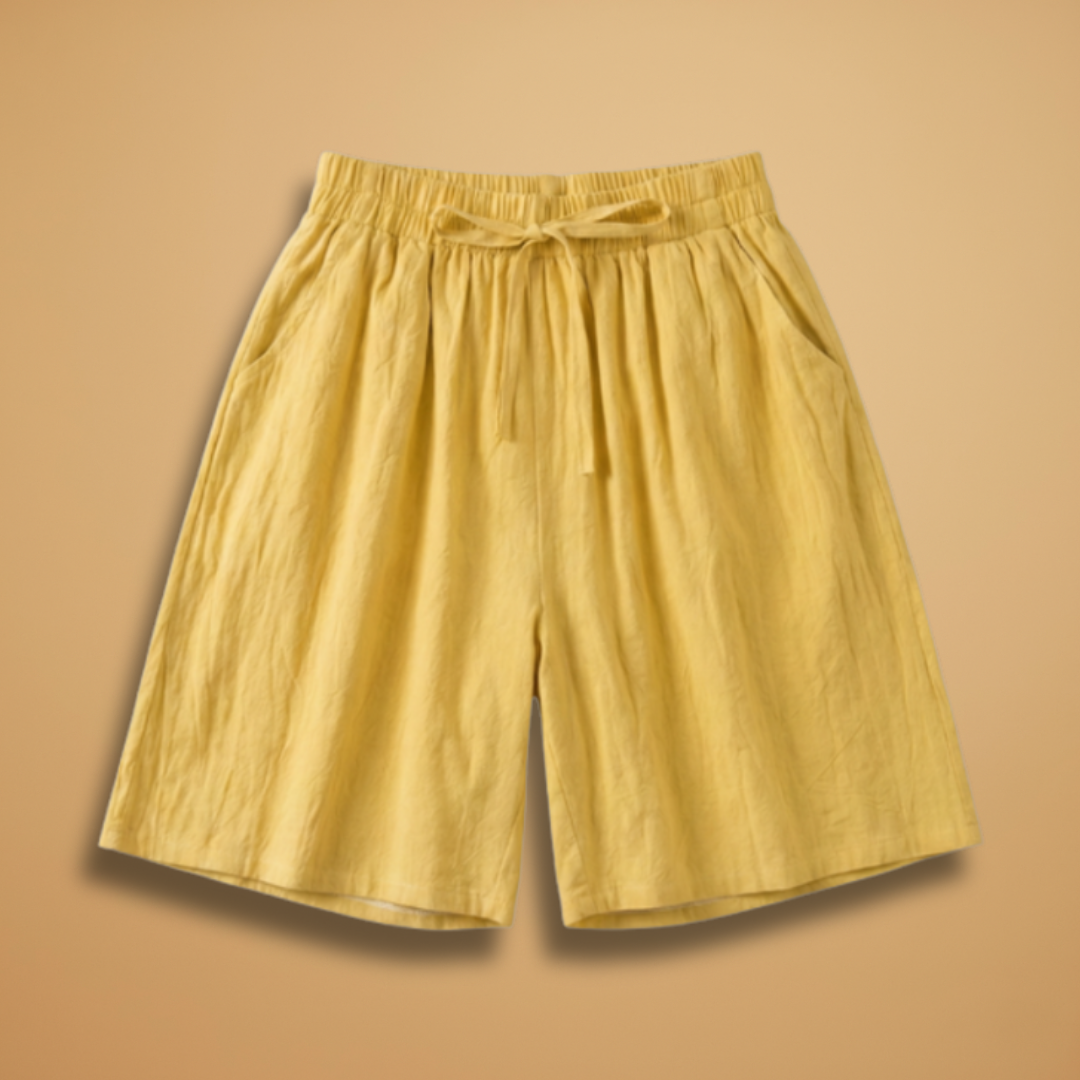 Drawstring Elasticated High Waist Wide Leg Linen Shorts