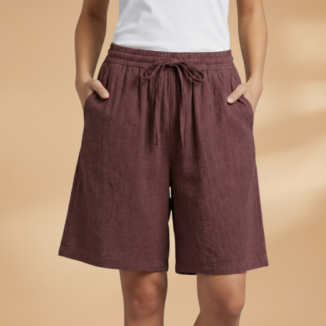 Drawstring Elasticated High Waist Wide Leg Linen Shorts