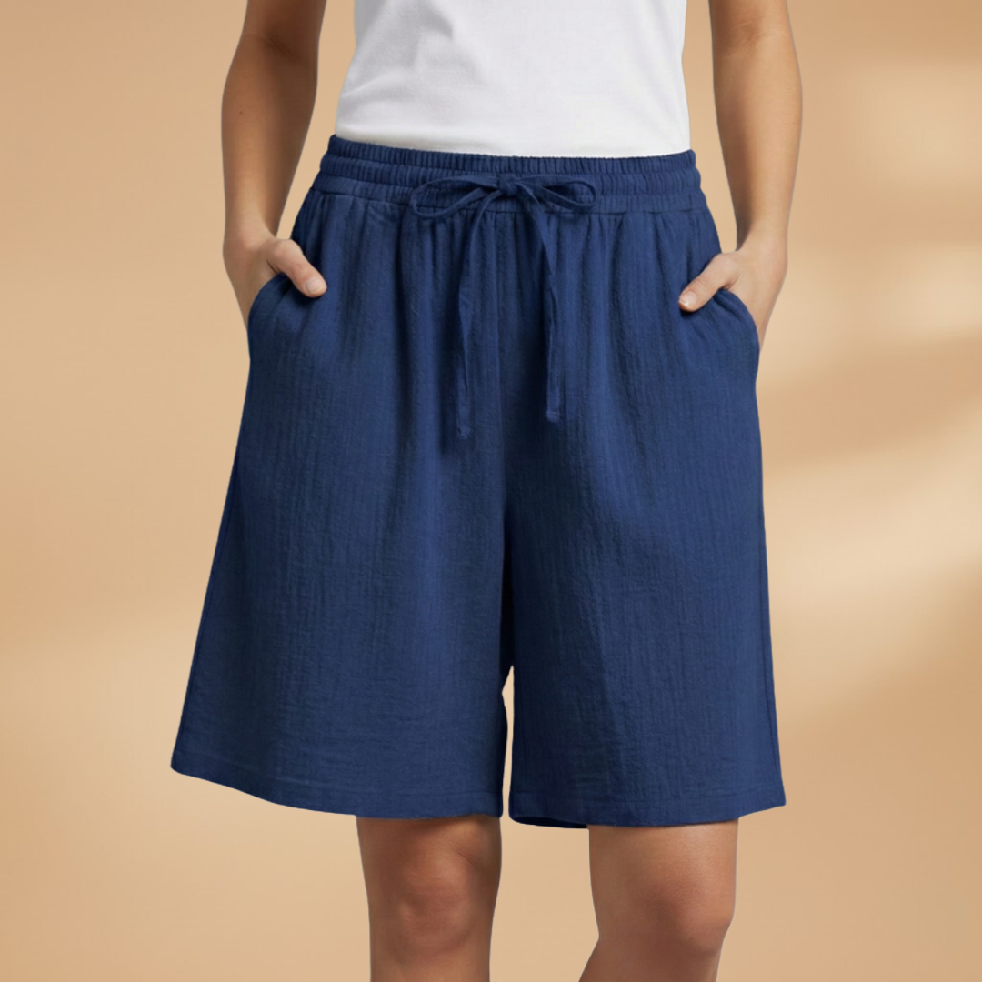 Drawstring Elasticated High Waist Wide Leg Linen Shorts
