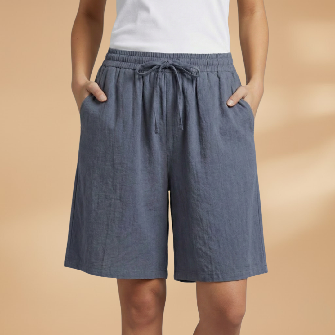 Drawstring Elasticated High Waist Wide Leg Linen Shorts
