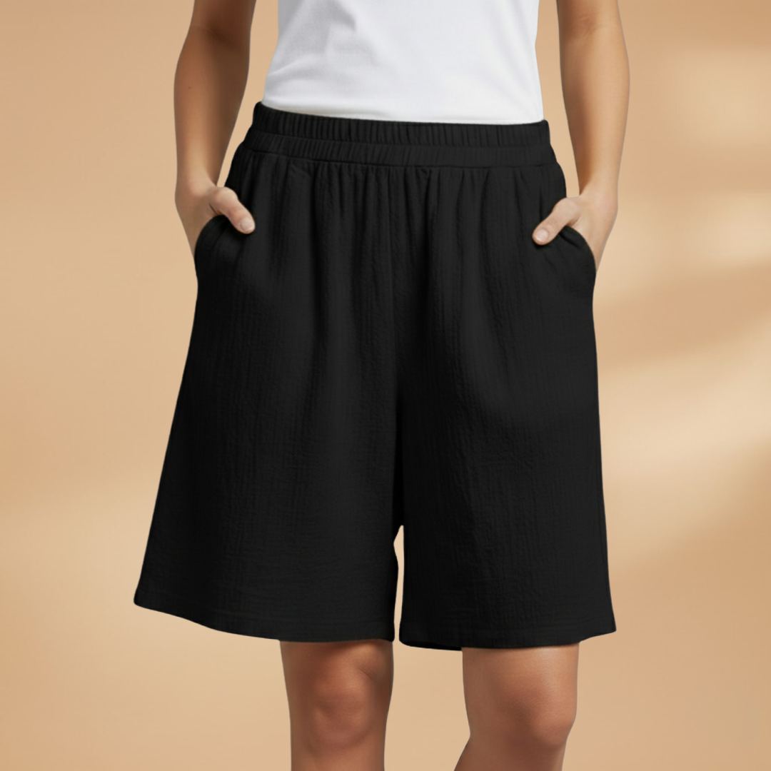Drawstring Elasticated High Waist Wide Leg Linen Shorts