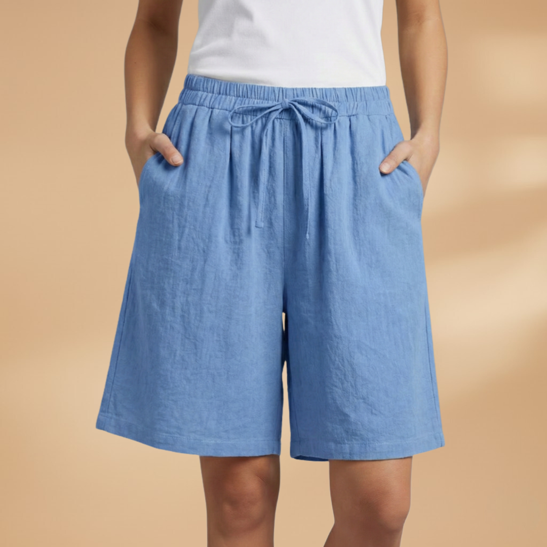 Drawstring Elasticated High Waist Wide Leg Linen Shorts