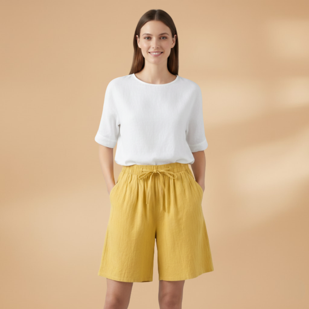Drawstring Elasticated High Waist Wide Leg Linen Shorts