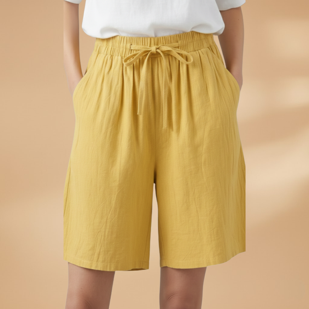 Drawstring Elasticated High Waist Wide Leg Linen Shorts