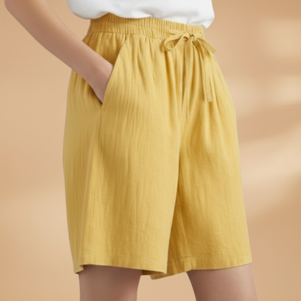 Drawstring Elasticated High Waist Wide Leg Linen Shorts